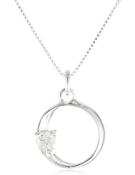 Sterling Silver Mobius Circle Pendant with Heart Shaped Cubic Zirconia Necklace, 18"