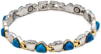 Women's Stainless & Turquoise Color Stone Hearts Magnetic Therapy Bracelet