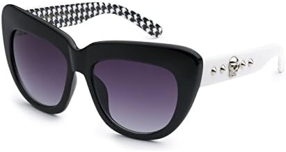 Black Society Womens Fashion Cat Eyes Punk Gangster Shades Skull Frame Sunglasses (Black White)