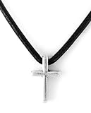 Pewter Small Basic Cross Pendant w/ Cord by Bob Siemon, 18"