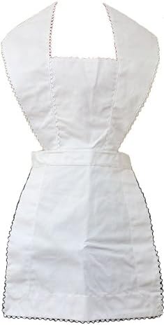 Housekeeping Maid or Waitress Uniform Full Bib Apron with Rick Rack Trim, Squared