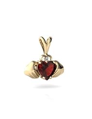 Genuine Garnet 14kt Yellow Gold Celtic Claddagh Pendant