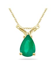 0.65 Cts of 8x5 mm AA Pear Natural Emerald Solitaire Pendant in 18K Yellow Gold