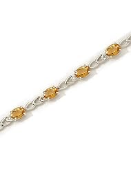 14K White Gold Oval Citrine and Diamond Bracelet