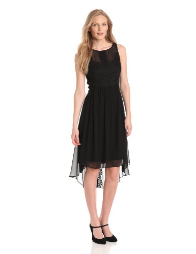 Vince Camuto Women's Hi-Lo Hem with Lace Trim Dress, Black, 14 Vince Camuto Women's Hi-Lo Hem with Lace Trim Dress, Black, 14