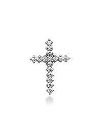 14K White Gold Round Diamond Share Prong Set Cross Pendant (1.28ct)