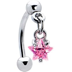 Top Down Pink Gem Dangle Star Eyebrow Ring