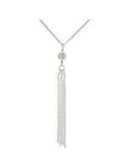 Sterling Silver Ball and Tassel Pendant with 15.5 Inch Chain Necklace