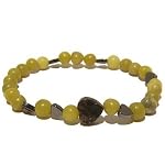Hematite Bracelet 01 Stretch Pyrite Serpentine Heart Yellow Black Gemstone Crystal