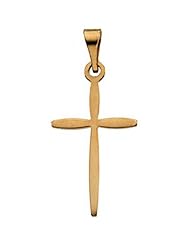 14k Yellow Gold Thin Christian Cross Pendant - 17mm New