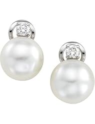 Jewelplus South Sea Cultured Pearl & Diamond Earrings 14K White Pair 1/2Ct Tw/12.00 Mm Button
