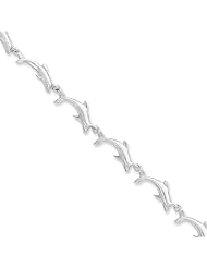 14k Gold White Gold 8in Solid Polished Open-Back Dolphin Bracelet