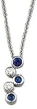 14K White Gold Hand-Crafted Designer Pendant, Enhanced with Two Bezel Set Diamond Stations and Three Precious Sapphire Stations, Sliding on a 16'' Cable-Chain Necklace.(GH-Color, SI-Clarity, c.t.t.w.0.10CT. Sapphire 0.33CT).