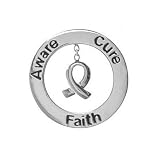 Sterling Siver Aware Faith Cure Ribbon Circle Breast Cancer Awareness Pendant
