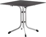 Sieger 1130-50 Boulevard-Tisch mit Puroplan-Platte 80 x 80 cm, Stahlrohrgestell graphit, Tischplatte Schieferdekor, anthrazit
