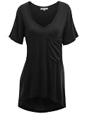 Doublju Womens Short Sleeve Knit Tunics with Fine Stretch Cotton in 4 Styles BLACK M (KWTS096_KWTS094 )