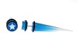 Fake Acrylic Taper - Blue and White Sparkle with White Star Logo - 16g Wire Stud - 0 Gauge - 47.5mm Length - Sold as a Pair