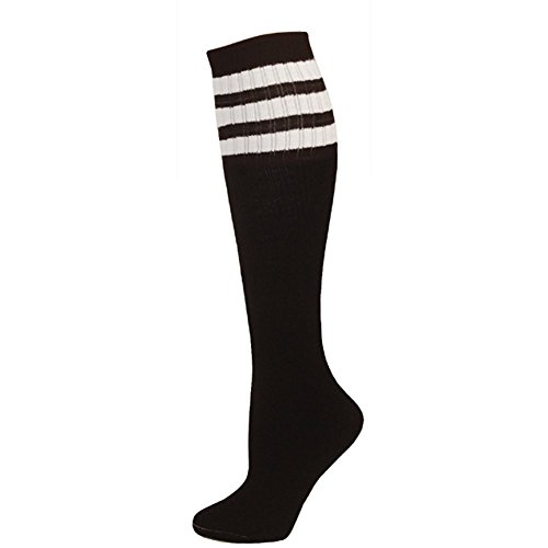 AJs Retro Knee High Tube Socks - Black, White-M