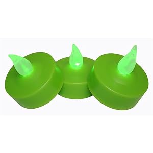 Set of 3 LED Battery Operated Green Tea Light Candles by 