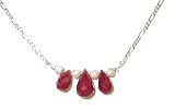 Genuine 4 Carats Faceted Teardrop Ruby Sterling Silver Necklace With Diamond Cut Figaro Chain