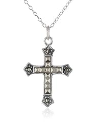 Sterling Silver Marcasite Cross Pendant Necklace, 18