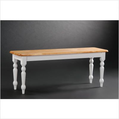 Dining Bench with Natural Seat and Turned Legs in White Finish