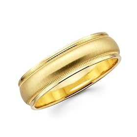Solid 14k Yellow Gold Mens Satin Milgrain High Polish Wedding Ring Band 8MM Size 10