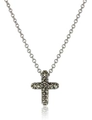 Judith Jack Sterling Silver Marcasite and Crystal Pave Reversible Cross Pentant Necklace, 16"