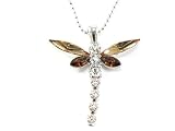 Beautiful Large Amber and Ice Crystal Dragonfly Charm Necklace Silver Tone Tail Moves