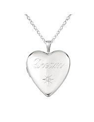 Sterling silver 0.01ct White Diamonds Heart Shaped Locket w/ Dia "Dream" Necklace (G-H, SI1-SI2)