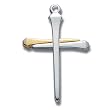 Sterling Silver Large Two Tone Nail Cross-24" Chain -Gift Boxed