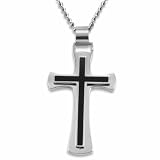 Polished Stainless Steel Black Resin Inlay Cross with 24 Inch Ball Chain