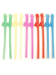 Hott Products Party Pecker Straws, Neon Colors, 10 Pieces/Bag, 4-Pack