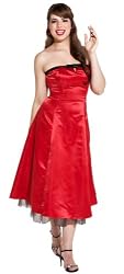 50's Strapless Satin Formal Bridesmaid Gown Holiday Prom Dress