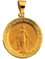 Hollow Round Miraculous Medal Mary Immaculate Conception Pendant 14K Gold Yellow R41623