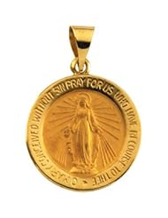 Hollow Round Miraculous Medal Mary Immaculate Conception Pendant 14K Gold White R41623