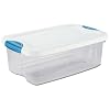 Sterilite 18828012 6-Quart See-Through Latch Box with White Lid and Peacock Latches