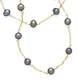 14K Tin Cup Black Pearl Necklace and Bracelet Set