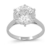 Solitaire Engagement Ring, 4.50 Carat Total Weight, Designed with .925 Silver and High Grade Diamond Colored Cubic Zirconia in Round and Baguette Cuts, Free Shipping, Sale Price Offer, Comes with Free Special Gift Pouch and Box