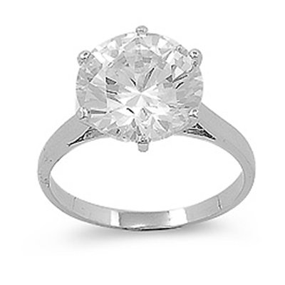 Solitaire Engagement Ring, 4.50 Carat Total Weight, Designed with .925 Silver and High Grade Diamond Colored Cubic Zirconia in Round and Baguette Cuts, Free Shipping, Sale Price Offer, Comes with Free Special Gift Pouch and Box