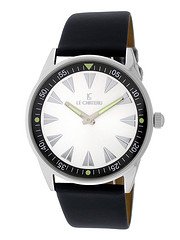 Le Chateau #2670M-7 Men's Silver Tone Black Elegant Slim Leather Strap Watch
