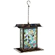Mosaic Glass Blue Square Birdfeeder with Solar Glow LED