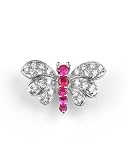 C.Z & Ruby Butterfly Sterling Silver Brooch Pin (Nice Gift, Special Sale)
