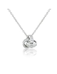 Valentines Day Gifts Bling Jewelry Sterling Silver CZ Love Knot Necklace 16in