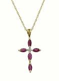 9ct Yellow Gold Ruby & Diamond Cross Pendant On 18 Rope Chain