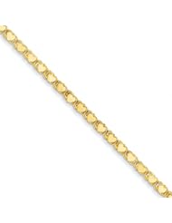 10 Inch 14k Gold Polished Double-Sided Heart Anklet