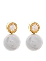 Silver One Pendientes Tu y Yo Perla  Zirconium Oro