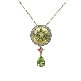 14k Yellow Gold Lime Quartz, Peridot and Pink Tourmaline Pendant, 18 by Amazon.com Collection