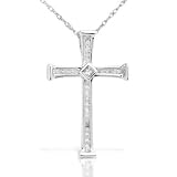 14k White Gold 1/3ctw Round Brilliant & Princess Diamond Cross Pendant (GH/I1-I2)