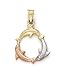 14k Tricolor 3 Dolphin Pendant